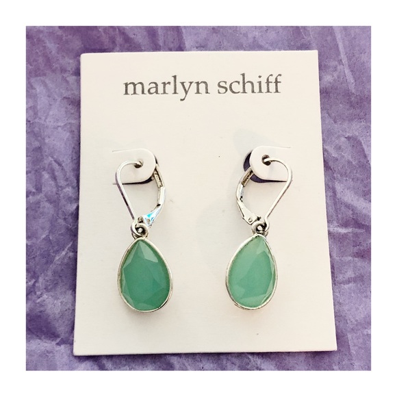 NWOT MARLYN SCHIFF Silver Tone Jade Tone Resin Gem Drop Earrings - Picture 2 of 8